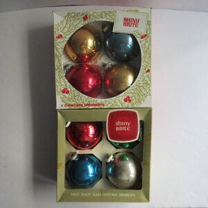 Shiny Brite Christmas Ornaments 2 Sets of 4 In Box Glass Large 3.25" Vintage